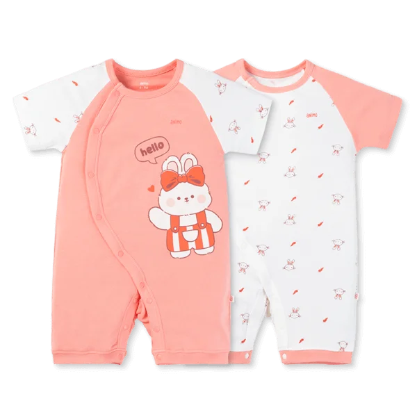 Set 2 Bodysuit kháng khuẩn Modal đùi Animo VD0725010 (0-3M,Dâu-trắng,TT06)