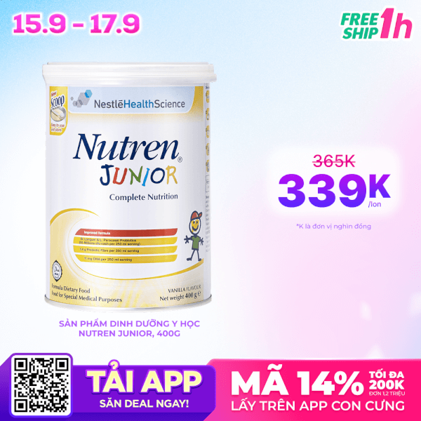 Combo 2 lon Thực phẩm dinh dưỡng y học Nutren JUNIOR 400g (1-10 tuổi)