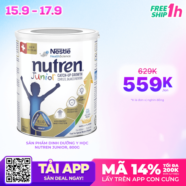 Thực phẩm dinh dưỡng y học Nutren JUNIOR 800g (1-10 tuổi) (giao bao bì ngẫu nhiên)