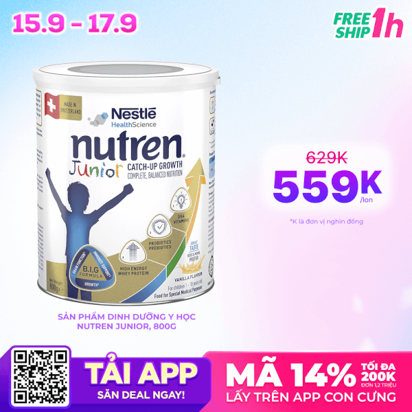 Thực phẩm dinh dưỡng y học Nutren JUNIOR 800g (1-10 tuổi) (giao bao bì ngẫu nhiên)