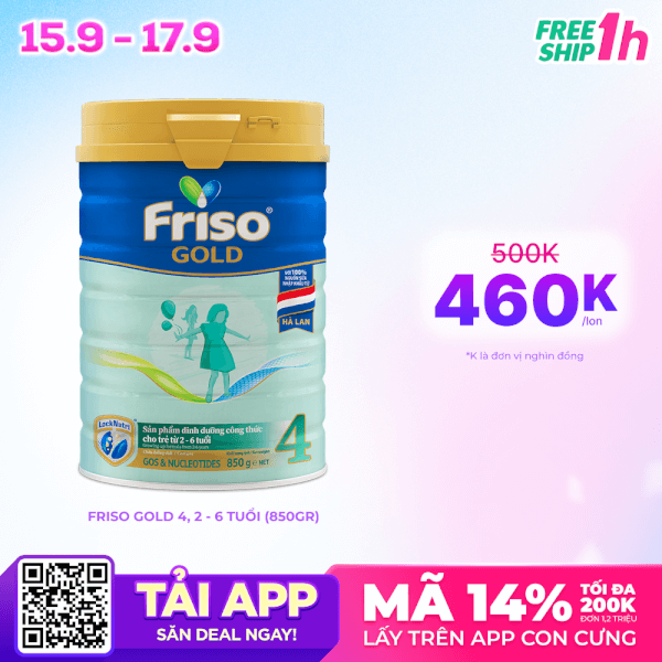 Combo 2 lon Friso Gold 4, 2 - 6 tuổi (850gr)