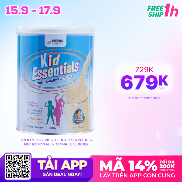 Thực phẩm dinh dưỡng y học Nestle Kid Essentials Nutritionally Complete 800g (1-10 tuổi)