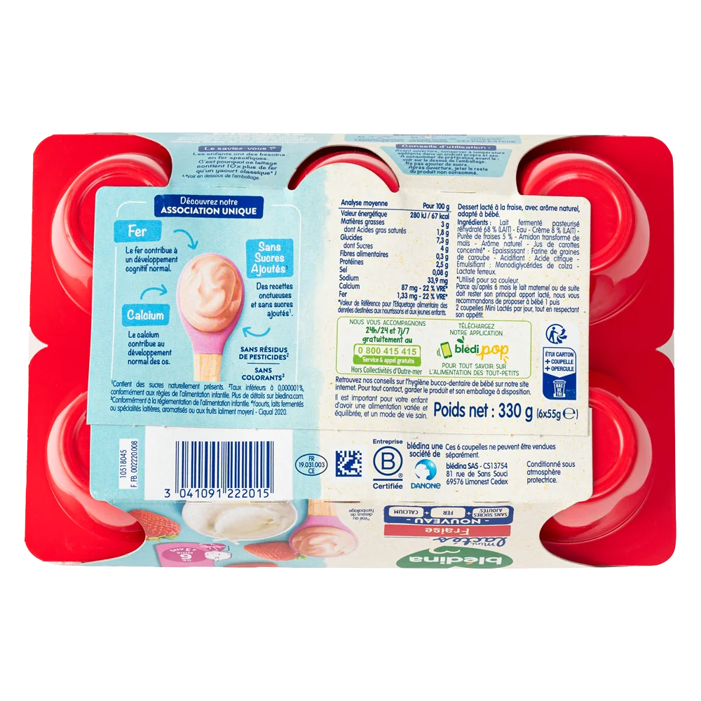 Sữa chua Bledina vị dâu, 6M. (55gx6 hộp)