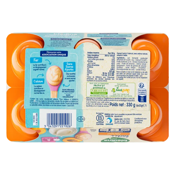 Sữa chua Bledina vị mơ, 6M. (55gx6 hộp)