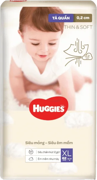 Tã quần Huggies Thin & Soft  (XL, 12-17kg, 62 miếng)
