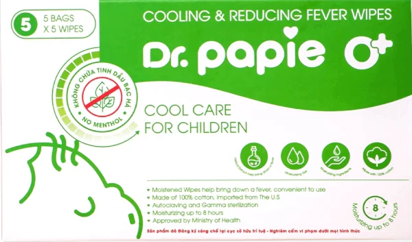 Khăn lau hạ sốt Dr.Papie (5 tờ) cho trẻ từ 0 tháng tuổi