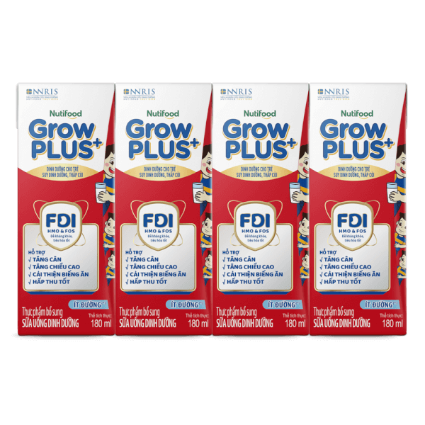 Thùng SPDDPS GrowPLUS 180ml Ít đường (lốc 4 hộp) - 12 lốc