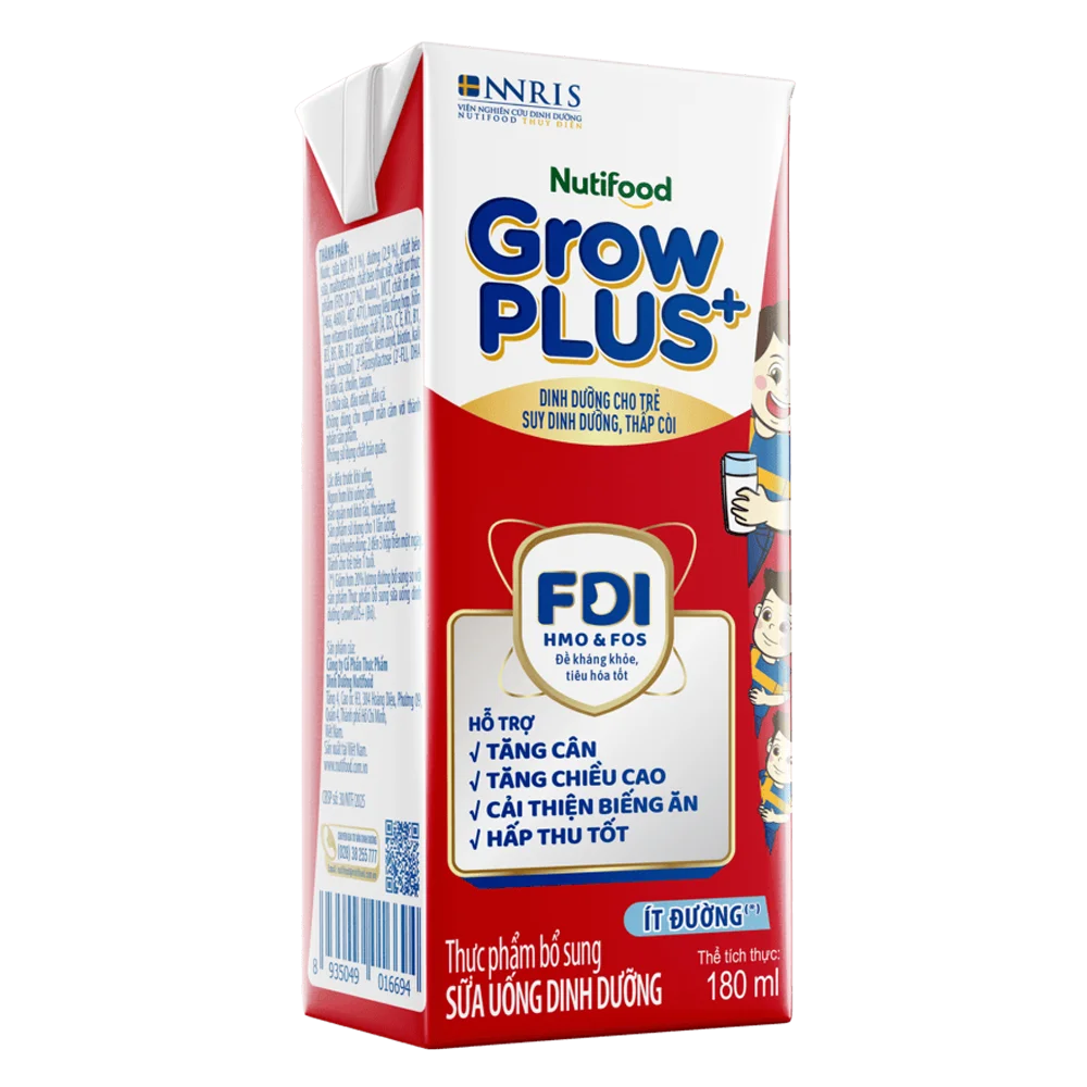 Thùng SPDDPS GrowPLUS 180ml Ít đường (lốc 4 hộp) - 12 lốc