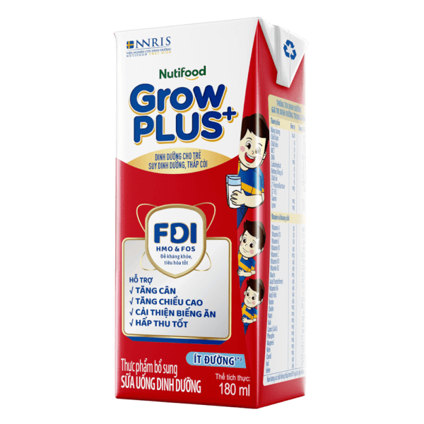 Thùng SPDDPS GrowPLUS 180ml Ít đường (lốc 4 hộp) - 12 lốc