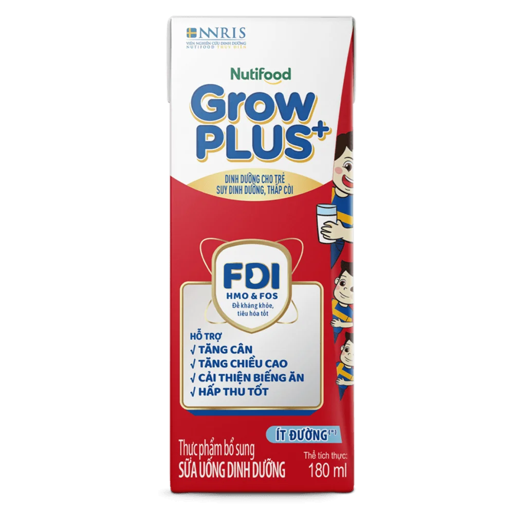 Thùng SPDDPS GrowPLUS 180ml Ít đường (lốc 4 hộp) - 12 lốc