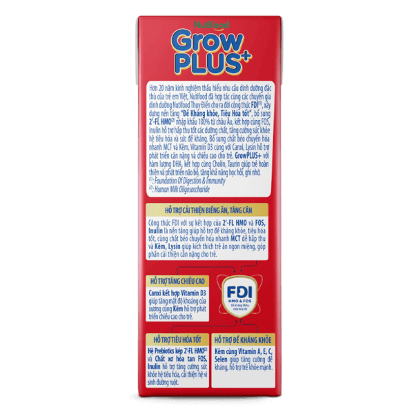 Thùng SPDDPS GrowPLUS 180ml Ít đường (lốc 4 hộp) - 12 lốc