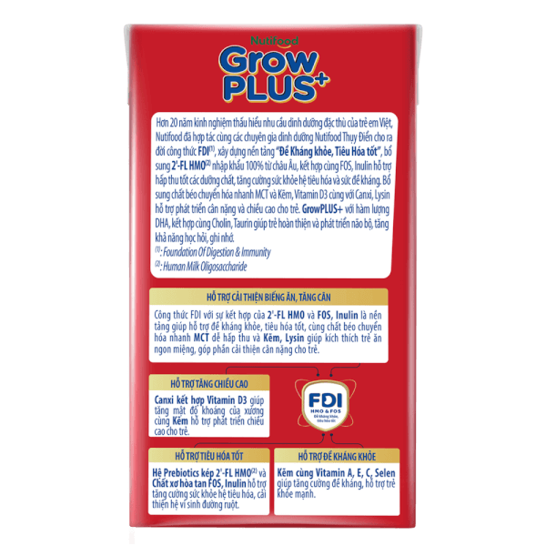 Sữa GrowPLUS+ ít đường 110ml (lốc 4 hộp) (Giao bao bì ngẫu nhiên)
