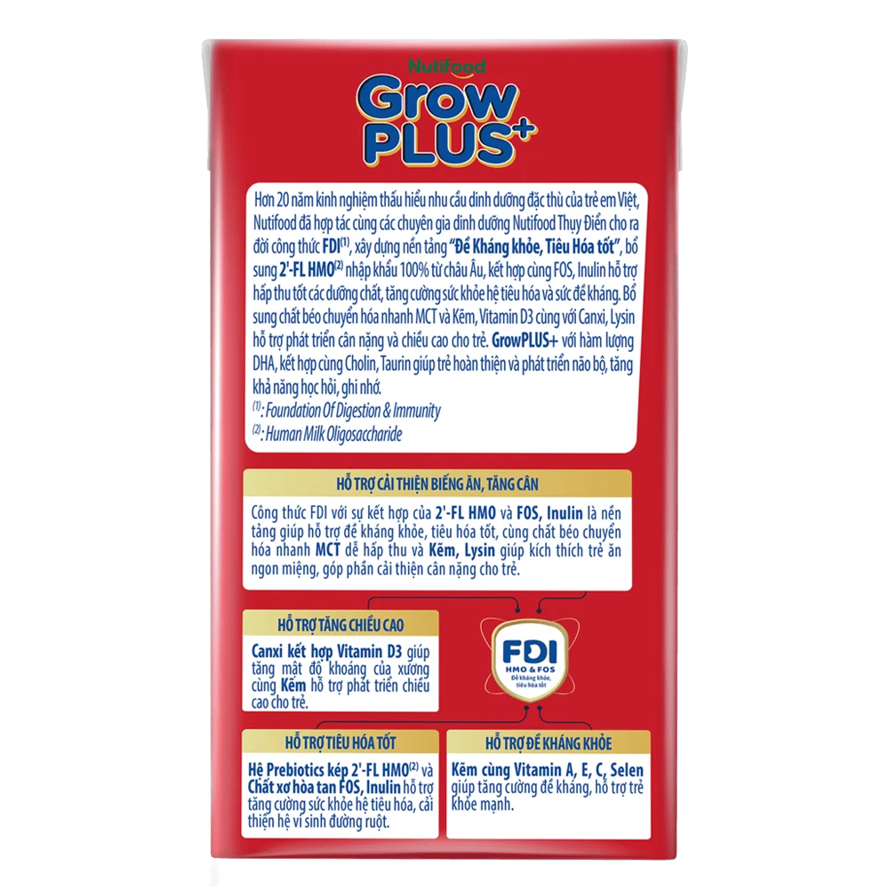 Thùng SPDDPS GrowPLUS 110ml Ít đường (lốc 4 hộp) - 12 lốc