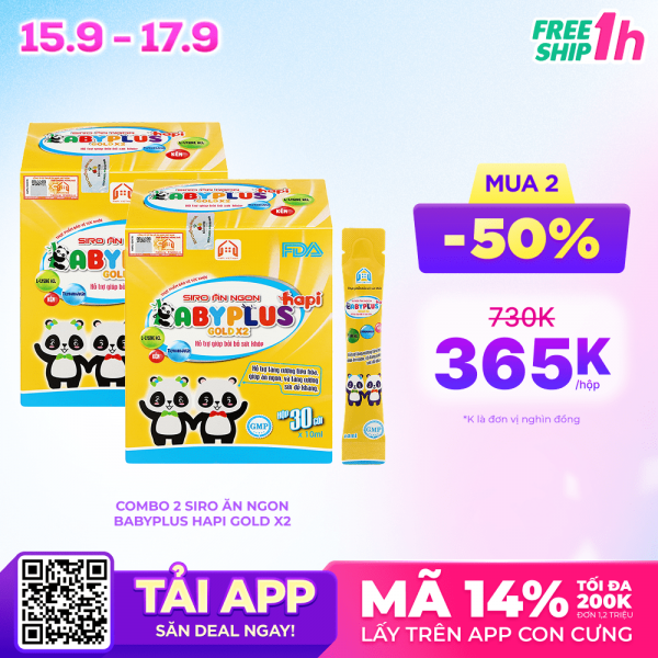 Combo 2 Siro ăn ngon Babyplus Hapi Gold X2 (hộp 30 gói)