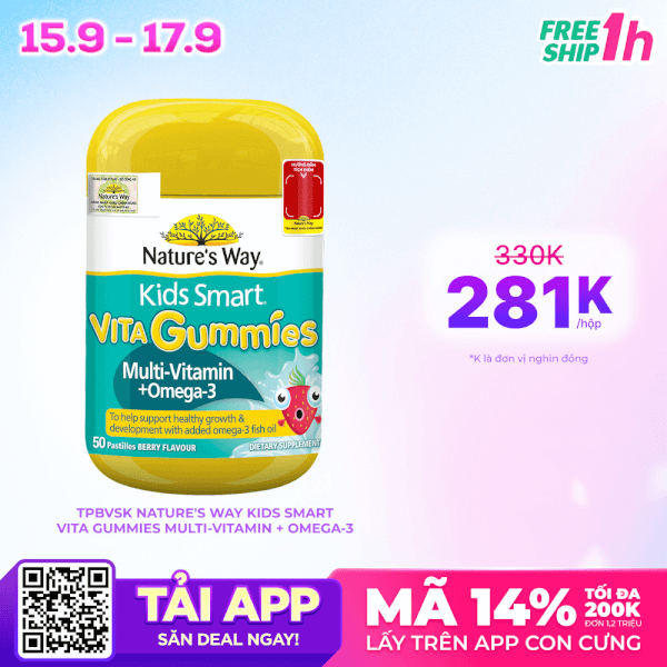 Thực phẩm bảo vệ sức khỏe Nature's Way Kids Smart Vita Gummies Multi-Vitamin + Omega-3
