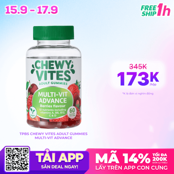 Tặng 01 hộp CHEWY VITES ADULTS (Immune/ Advance/ Prenatal) khi mua đơn hàng TPCN (theo DSSP số 1) có giá trị đơn hàng từ 690.000 đồng