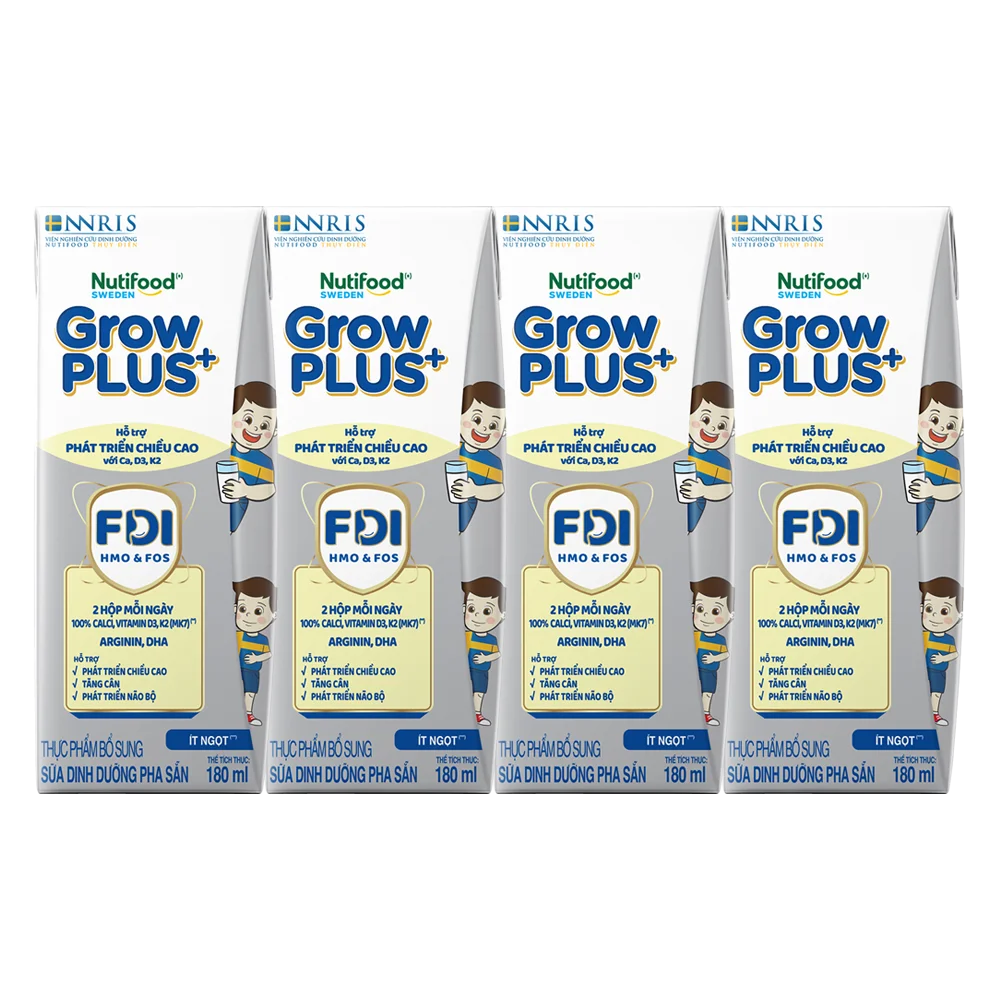 4 Thùng Sữa dinh dưỡng pha sẵn GrowPLUS+ (Bạc) 180ml, lốc 4 hộp (Từ 1 tuổi)