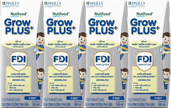 Sữa dinh dưỡng pha sẵn GrowPLUS+ (Bạc) 180ml, lốc 4 hộp (Từ 1 tuổi)