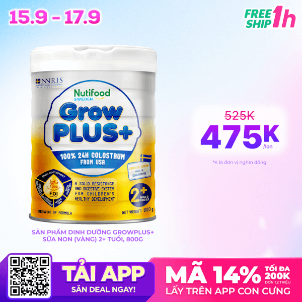 Sữa GrowPLUS+ Sữa Non Vàng 800g (Từ 2 tuổi)