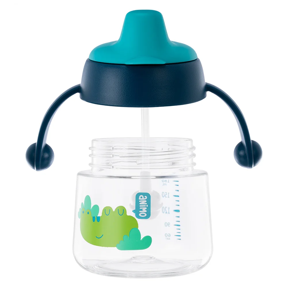 Bình tập uống núm silicone Animo (xanh, 180ml, RK-B1042A)