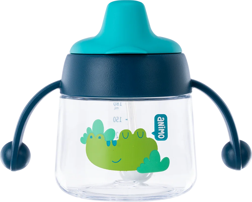 Bình tập uống núm silicone Animo (xanh, 180ml, RK-B1042A)