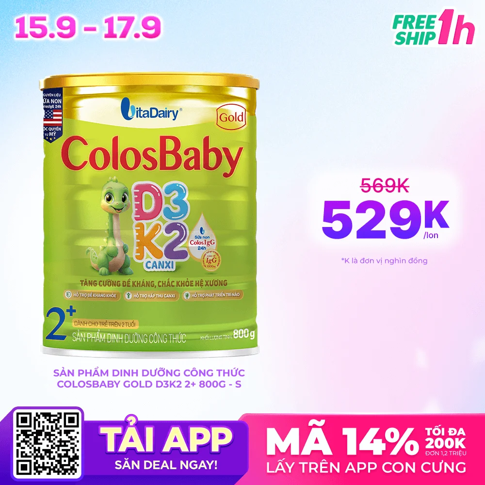Sản phẩm dinh dưỡng công thức Colosbaby Gold D3K2 2+ 800g (Từ 2 tuổi)