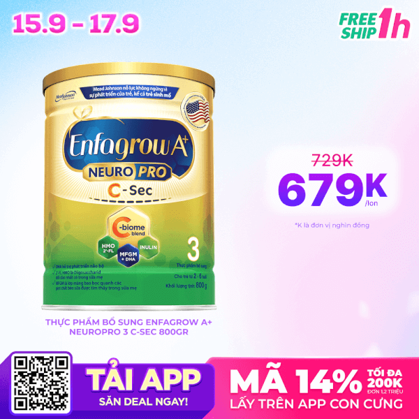 Sữa Enfagrow A+ NeuroPro 3 C-Sec 800g (2-6 tuổi)