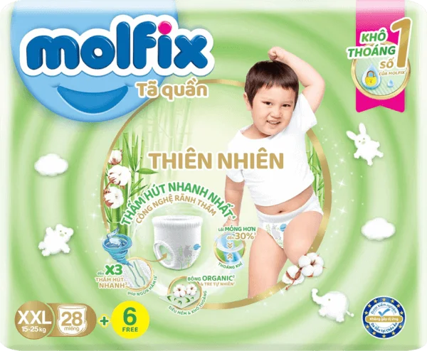 Bỉm tã quần thiên nhiên Molfix Jumbo (XXL, 28 miếng)