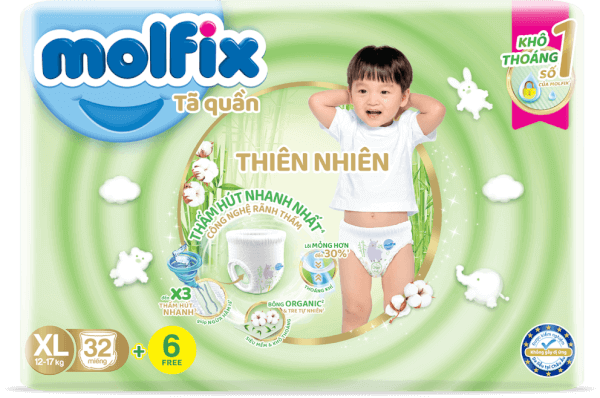Bỉm tã quần thiên nhiên Molfix Jumbo (XL, 32 miếng)