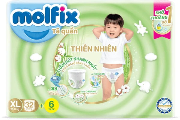 Bỉm tã quần thiên nhiên Molfix Jumbo (XL, 32 miếng)