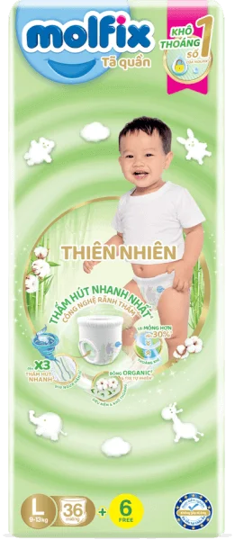 Bỉm tã quần thiên nhiên Molfix Jumbo (L, 36 miếng)