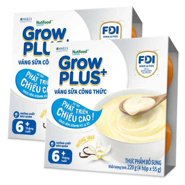 Combo 2 Váng sữa GrowPlus+ vị vanilla (bạc) lốc 4 hộp