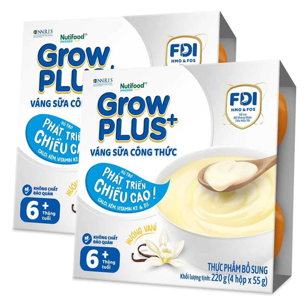 Combo 2 Váng sữa GrowPlus+ vị vanilla (bạc) lốc 4 hộp