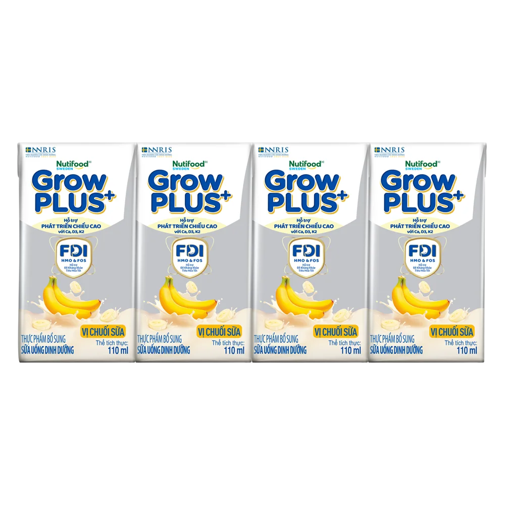 Sữa bột pha sẵn GrowPLUS+ vị chuối 110ml (lốc 4 hộp) (Trên 1 tuổi)