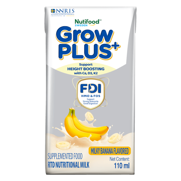 Sữa bột pha sẵn GrowPLUS+ vị chuối 110ml (lốc 4 hộp) (Trên 1 tuổi)