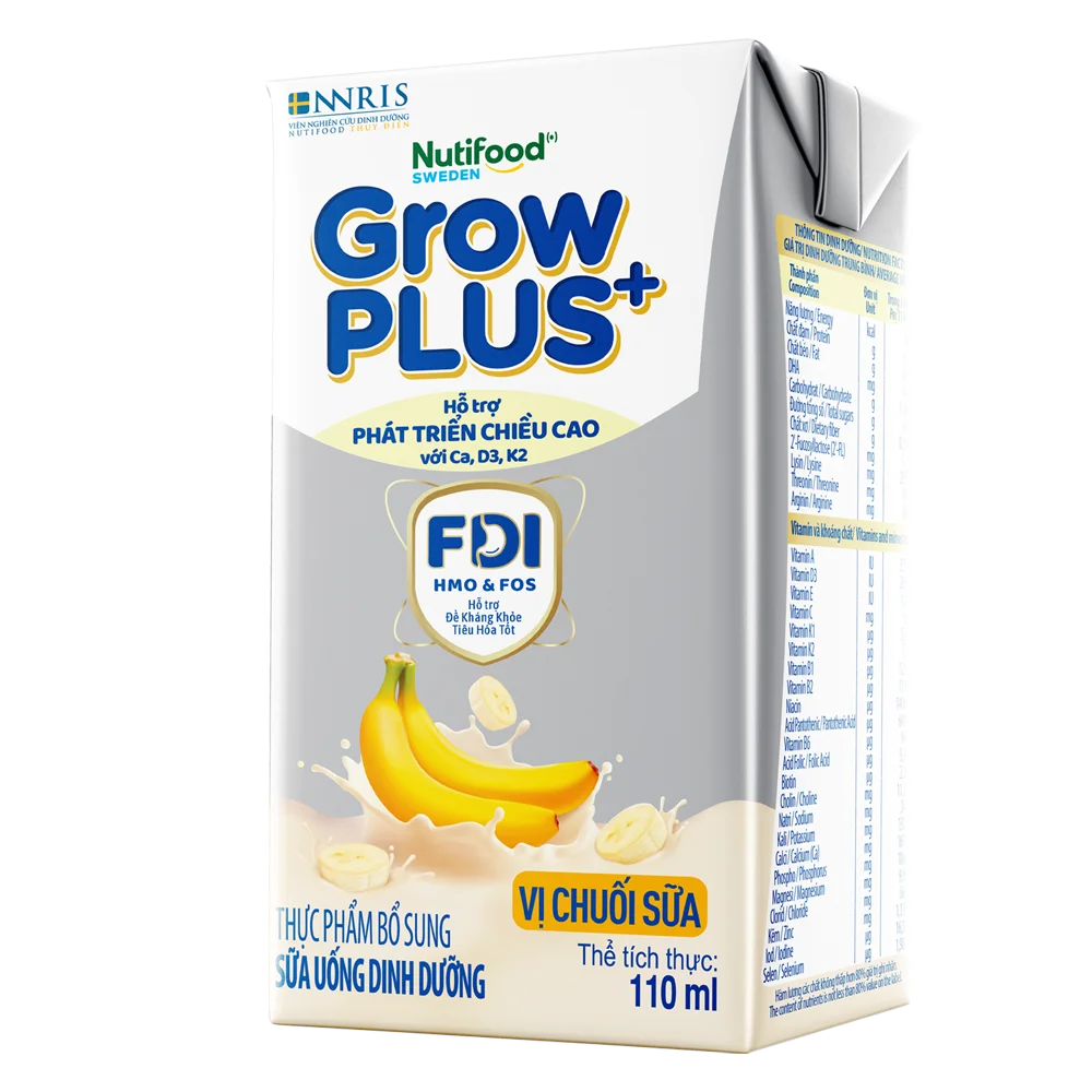 Sữa bột pha sẵn GrowPLUS+ vị chuối 110ml (lốc 4 hộp) (Trên 1 tuổi)