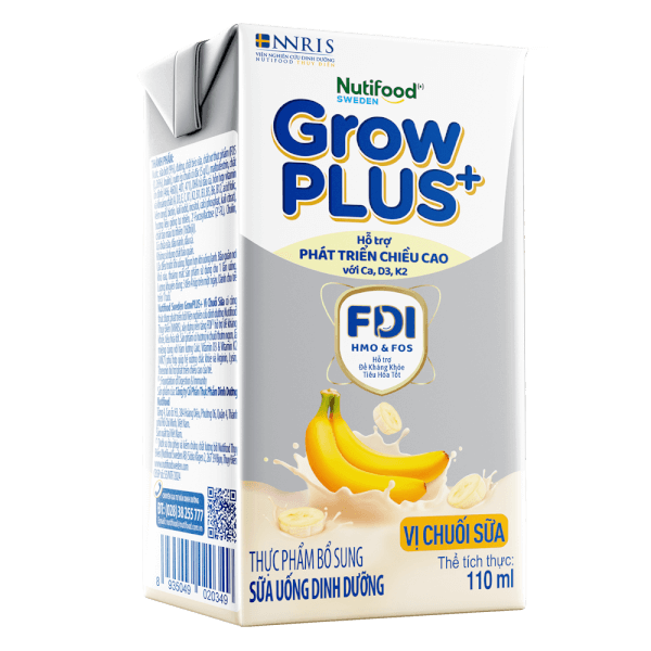 Sữa bột pha sẵn GrowPLUS+ vị chuối 110ml (lốc 4 hộp) (Trên 1 tuổi)
