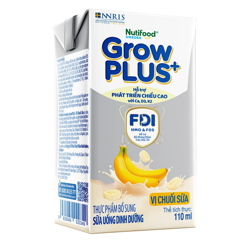 Sữa bột pha sẵn GrowPLUS+ vị chuối 110ml (lốc 4 hộp) (Trên 1 tuổi)