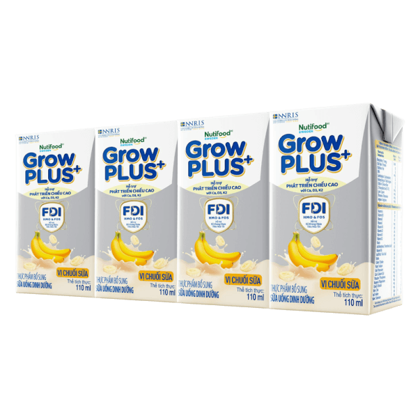 Sữa bột pha sẵn GrowPLUS+ vị chuối 110ml (lốc 4 hộp) (Trên 1 tuổi)