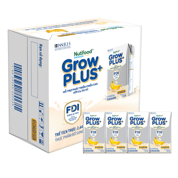 Sữa bột pha sẵn GrowPLUS+ vị chuối 110ml (lốc 4 hộp) (Trên 1 tuổi)