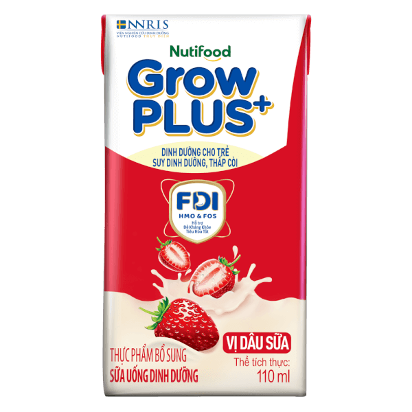 Sữa bột pha sẵn GrowPLUS+ vị dâu 110ml (lốc 4 hộp) (Trên 1 tuổi)
