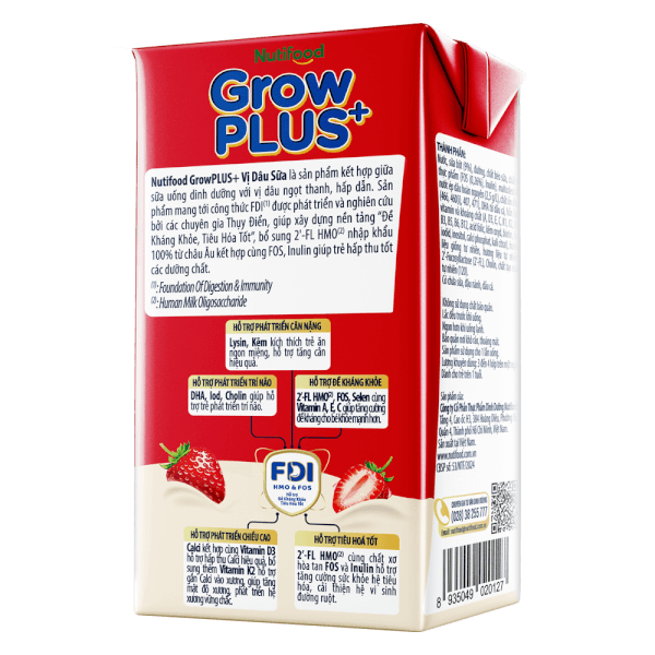 Sữa bột pha sẵn GrowPLUS+ vị dâu 110ml (lốc 4 hộp) (Trên 1 tuổi)