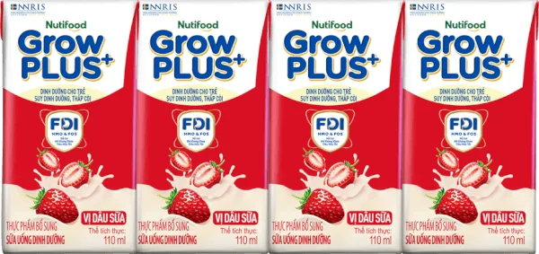 Sữa bột pha sẵn GrowPLUS+ vị dâu 110ml (lốc 4 hộp) (Trên 1 tuổi)