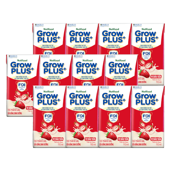 Combo 3 Sữa bột pha sẵn GrowPLUS+ vị dâu 110ml (lốc 4 hộp) (Trên 1 tuổi)