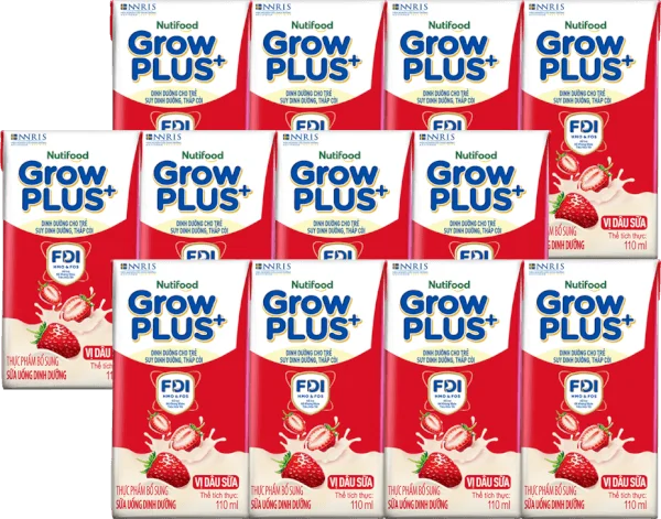 Combo 3 Sữa bột pha sẵn GrowPLUS+ vị dâu 110ml (lốc 4 hộp) (Trên 1 tuổi)