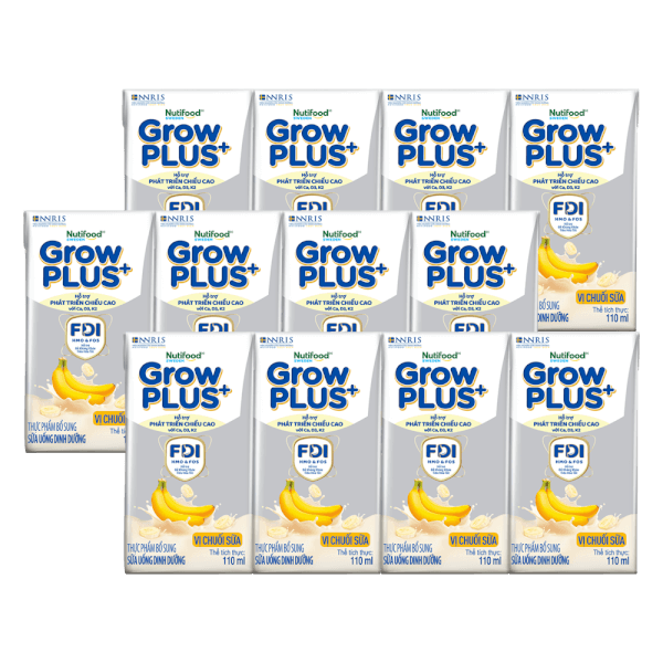 Combo 3 Sữa bột pha sẵn GrowPLUS+ vị chuối 110ml (lốc 4 hộp) (Trên 1 tuổi)