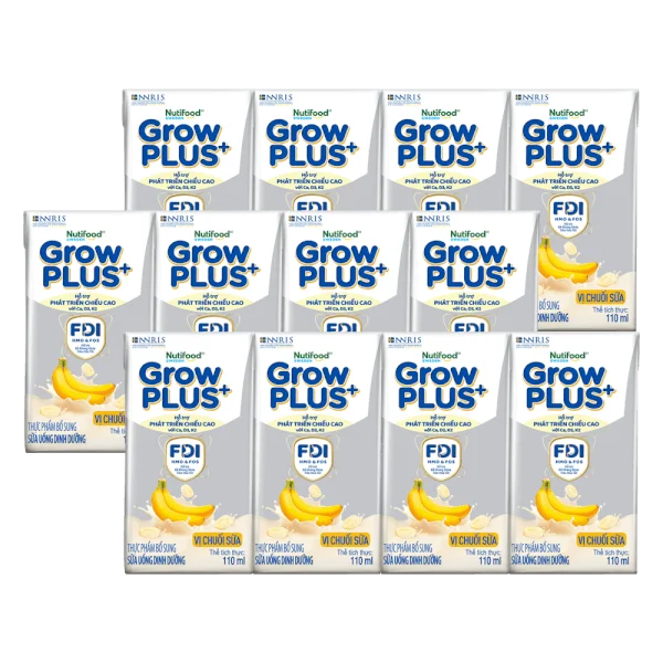 Combo 3 Sữa bột pha sẵn GrowPLUS+ vị chuối 110ml (lốc 4 hộp) (Trên 1 tuổi)