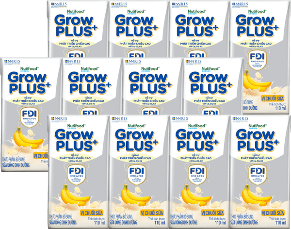 Combo 3 Sữa bột pha sẵn GrowPLUS+ vị chuối 110ml (lốc 4 hộp) (Trên 1 tuổi)