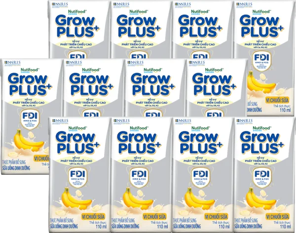 Combo 3 Sữa bột pha sẵn GrowPLUS+ vị chuối 110ml (lốc 4 hộp) (Trên 1 tuổi)