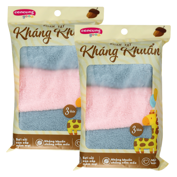 Combo 2 Combo 3 khăn sợi sồi kháng khuẩn ConCung Good HM2W 25x25 cm